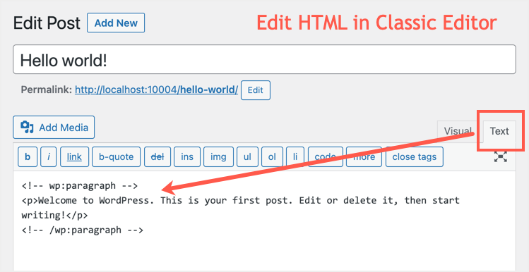 Edit HTML in a classic text editor