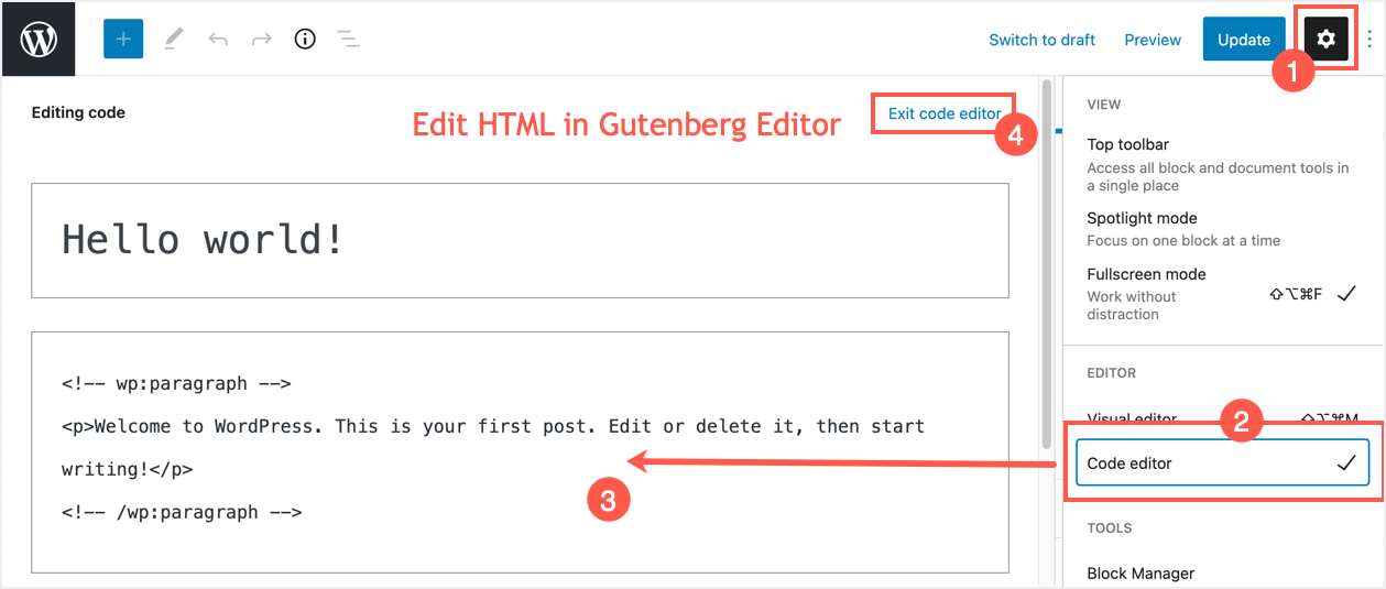 Edit HTML in Gutenberg Editor