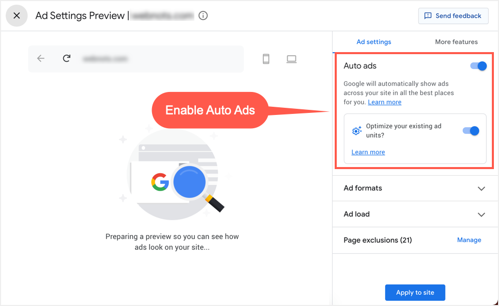 Enable auto ads