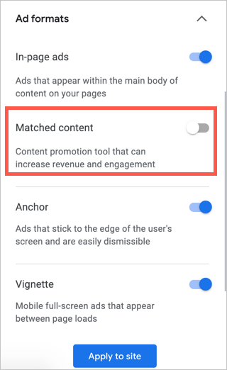 Enable ads with recommended content from automated ads