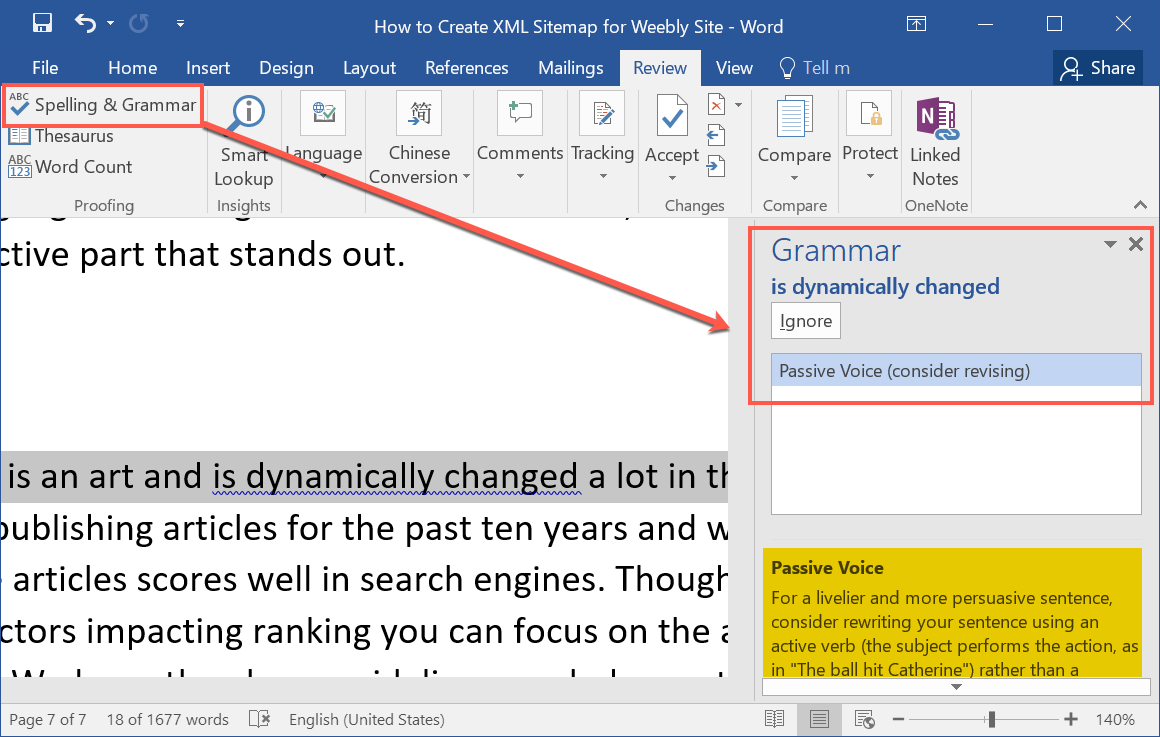 Passive voice error in Microsoft Word