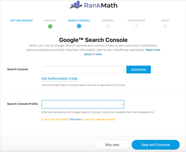 Rank Math Google Search Console Settings