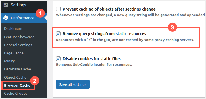 Delete query strings in W3 Total Cache
