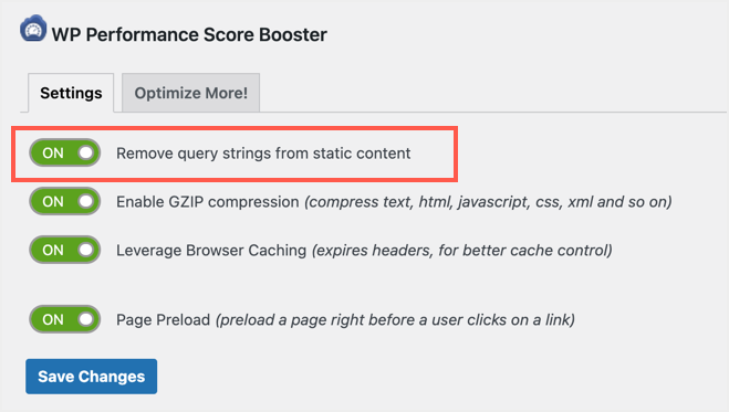 Remove Query Strings in WP Performance Score Booster
