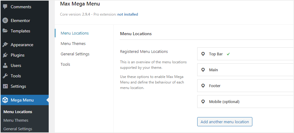Select a registered menu location