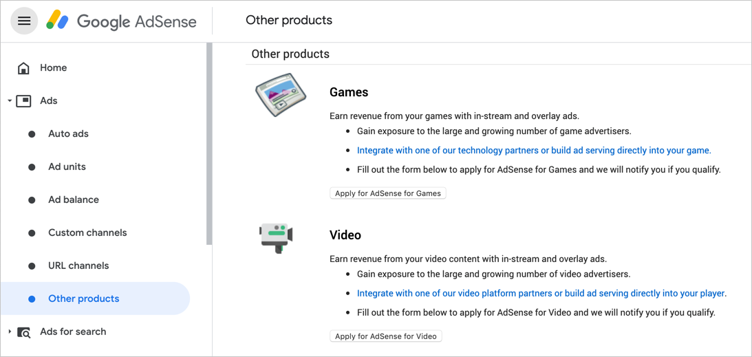 Video and game ads in AdSense